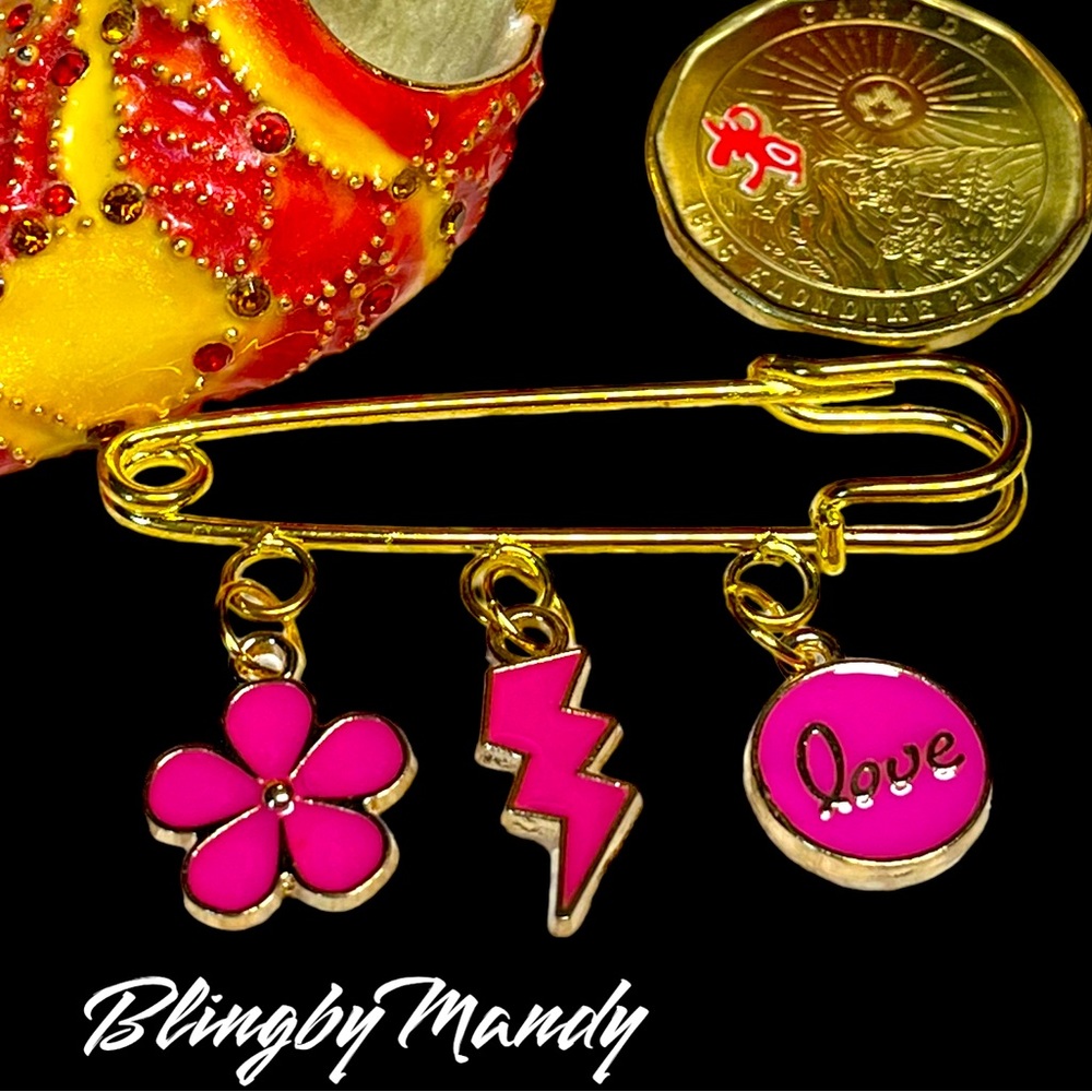 Hot pink charm pin-brooch